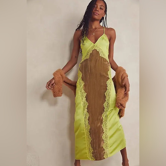 Free People Dresses & Skirts - Free People Intimately Let's Get Away Maxi In Chartreuse Combo Women’s Large
